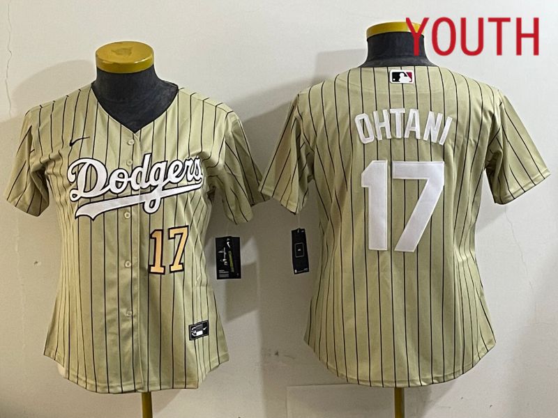 Youth Los Angeles Dodgers #17 Ohtani Green Stripe Game 2024 Nike MLB Jersey style 3->youth mlb jersey->Youth Jersey